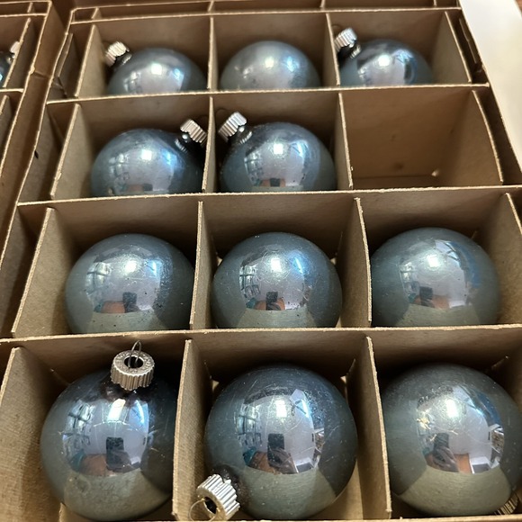 Vintage Shiny Brite Blue Glass Christmas Ornaments Balls Qty-23 With Boxes - Picture 11 of 12